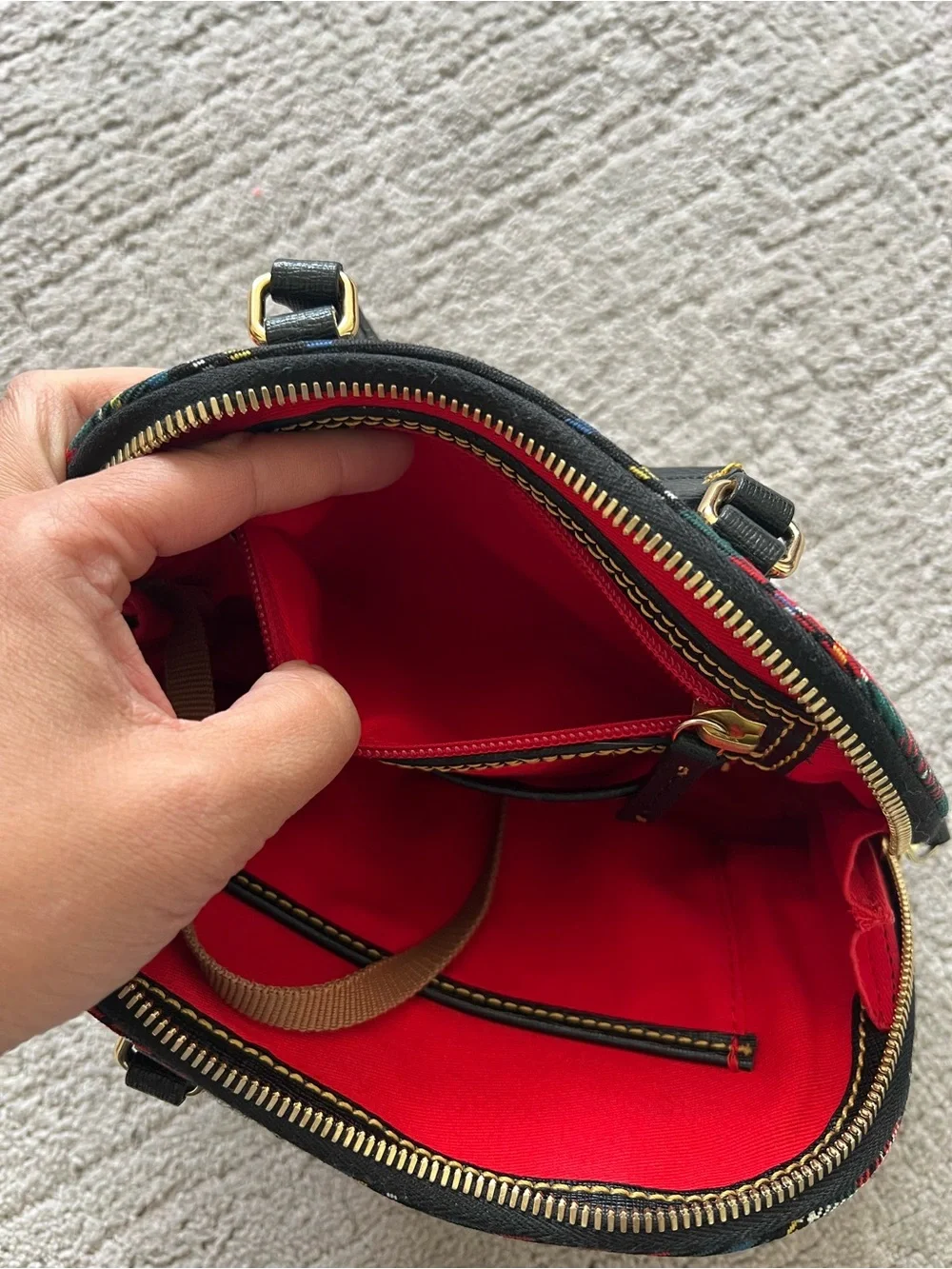 Dooney & Bourke Black Tartan Dome Mini Satchel with Red & Green Plaid - Picture 16 of 16